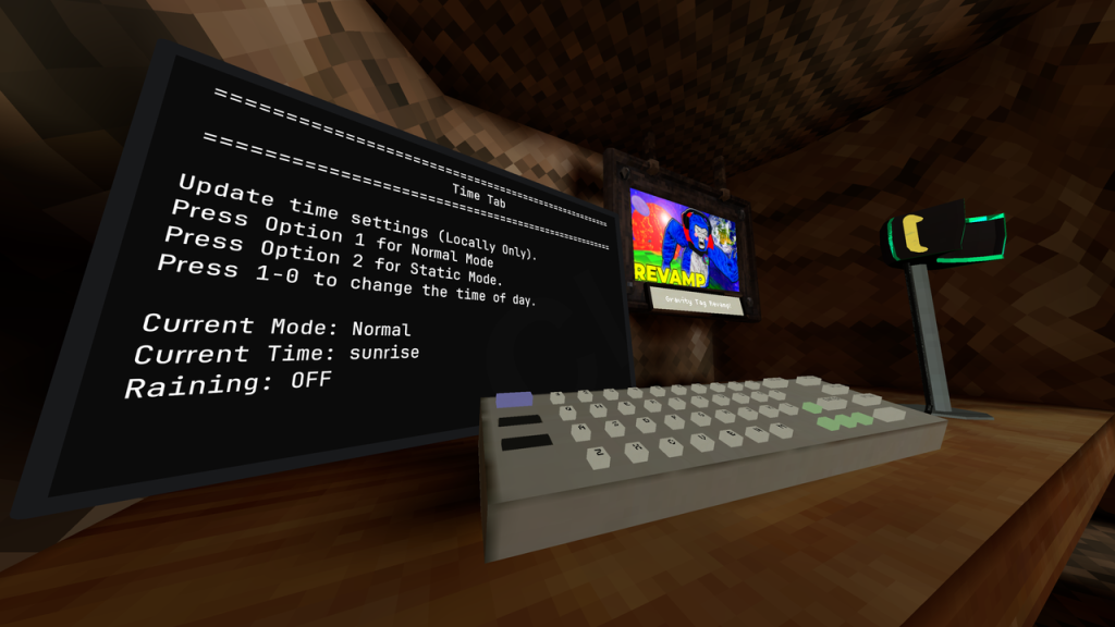 TimeTab time-of-day and weather settings screen on the Gorilla Tag computer